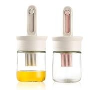 Lnwwrv Ensemble de 2 pièces avec Pinceau et Flacon d'huile en Verre, Pinceau en Silicone Extensible - spécialement conçu pour l'huile, Le vinaigre, la Cuisine, Le Grill et la friture