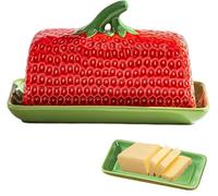 Lnwwrv Set de beurrier en Forme de Fraise avec Couvercle - Plateau Multi-Usage pour Plan de Travail et Assiette à en-Cas, décoration idéale et Cadeau de Noël, Thanksgiving et Plus,Rouge