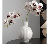 Lnwwrv Vase en céramique Blanche Brillante - Vase Moderne Rond à côtes pour Fleurs Pampas et Fleurs en Lego, Cadeau de décoration pour Mariage et Pendaison de crémaillère