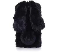 Lnxlanxx Coque Compatible pour Doogee Note 59 / Note 59 Pro Silicone Étui Fourrure Oreilles de Lapin Mignon Housse Duveteux Peluche Strass TPU Gel Souple Bumper Cover Antichoc Case (Noir)