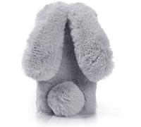 Lnxlanxx Coque Compatible pour Doogee Note 59 / Note 59 Pro Silicone Étui Fourrure Oreilles de Lapin Mignon Housse Duveteux Peluche Strass TPU Gel Souple Bumper Cover Antichoc Case (Gris)