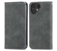 Lnxlanxx Coque Compatible pour Fairphone 6 Étui Silicone Cuir Clapet Rabat Magnetique Case Cover Kickstand Bumper Antichoc Drôle Couleur Housse Portefeuille (Gris)