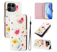 Lnxlanxx Coque Compatible pour Fairphone 6 Étui Silicone PU Cuir Clapet Rabat Stand Magnetique Housse Cover Motif Portefeuille Kickstand Bumper Antichoc Case (Fleur)