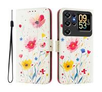 Lnxlanxx Coque Compatible pour Oukitel C62/Oukitel C62 Pro Étui Silicone PU Cuir Clapet Rabat Stand Magnetique Housse Cover Motif Portefeuille Kickstand Bumper Antichoc Case (Fleur)