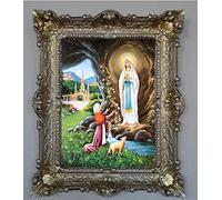 Lnxp Tableau Mère Maria Lourdes Vierge Madone Icônes Tableau avec cadre 56 x 46 cm Tableau religieux Saint Marie (doré/argent) 50B