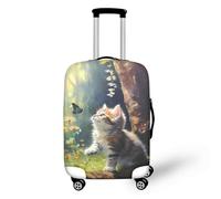 LNXSESN Protege Valise Cat Papillon Vert Housse Protection Valise de Voyage Lavable Elastique Anti-Rayures Housse de Valise Réutilisable avec Zippé Résistant pour 26-28 Pouces