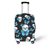 LNXSESN Protege Valise Crâne Papillon Bleu Housse Protection Valise de Voyage Lavable Elastique Anti-Rayures Housse de Valise Réutilisable avec Zippé Résistant pour 22-25 Pouces