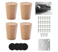 Lo de 4 Pieds de Meubles Bois 6cm, Pied Canapé avec Vis, Tapis Antidérapants et Plaque de Montage, Naturel Rond Pied Meuble Bois, Pied pour Palette Bois pour Canapé, Armoire, Tiroir, Table De Nuit