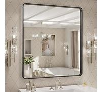 LOAAO 32x36 inch Black Metal Framed Bathroom Mirror for Wall, Matte Black Bathroom Vanity Mirror Farmhouse, Large Rounded Rectangle Mirror, Anti-Rust, Tempered Glass, Hangs Horizontally Or Vertically