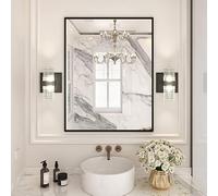 LOAAO Miroir Mural rectangulaire Noir de 71,1 x 91,4 cm, Cadre en Alliage d'aluminium Noir Mat, Verre trempé, se Suspend verticalement ou horizontalement, Facile à Installer