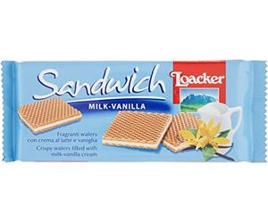 Loacker Sandwich Lait Vanille Lot de 3 gaufres parfumées avec crème au lait et vanille 75 g