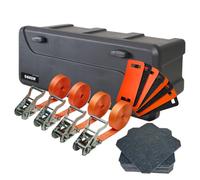 LOADCARE Arrimage des charges pour voitures, camionnettes, remorque avec boîte de transport étanche à la sangle de remorque avec accessoires 750x300x355 (Avec sangles orange, protection des bords +