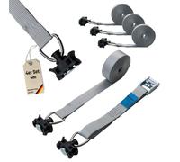 Loadcare Lot de 4 sangles d'arrimage de 4 m avec boucle de serrage - Deux pièces - Sangle de fixation - Sangle à serrage rapide pour avion - Rail d'arrimage - 175 daN (Gris clair)