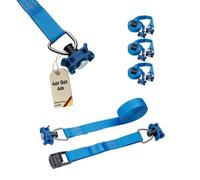 LOADCARE Lot de 4 sangles d'arrimage en deux parties de 4 m avec boucle de serrage - Sangle de fixation rapide pour rail d'arrimage Airline - 175 daN (bleu)