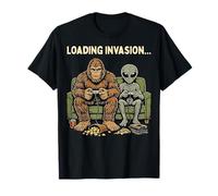 Loading Invasion Sasquatch Bigfoot Alien Playing Video Games T-Shirt