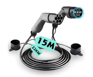 Loady dé Cable Recharge Voiture Electrique 22kW [15m, Triphasé, 32A] Cable Type 2 - Compatible avec e-208, Spring, 500e, Model 3, Megane EV, Zoe et Autres EV et PHEV, Noir