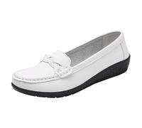 Loafers Chaussures d'été en cuir pour femme Blanc Chaussures simples Slip On Mary Jane Chaussures de bateau antidérapantes Chaussures de bateau confortables à enfiler Chaussures légères Chaussures
