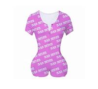 Loalirando Combi-Short Pyjama Femme Col V à Manches Longues Barboteuse Une Pièce Sexy Fashion,Bad Bitch,XL