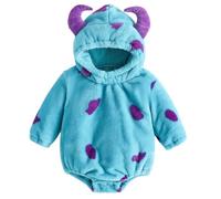 Loalirando Combinaison Barboteuse Animaux Bébé Unisexe avec Capuche à Manches Longues en Velours Chaud pour l'Hiver (0-24 mois) (Bleu monstre, 6-9 Months)