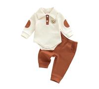 Loalirando Ensemble Bébé 2 Pièces, Body Matelassé Blanc avec Motif Ours et Pantalon Marron, Tenue Chaude (Brun, 0-3 Months)