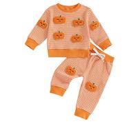 Loalirando Ensemble Bébé Halloween, Pyjama Rayé avec Motifs Fantôme ou Citrouille (Orange, 2-3T)