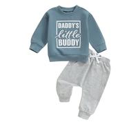 Loalirando Ensemble de Vêtement Enfant Bébé Garçon de 2 Pièces Sweat-Shirt à Manches Longues + Pantalon Taille Elastique (0-3 ans) (Gris Bleu, 12-18 Months)