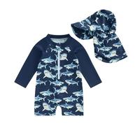Loalirando Maillot de Bain Enfant Bébé Garçon de 2 Pièces Anti-UV, Combinaison Zippé à Manches Longues Imprimé + Chapeau à Large Bord