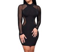 Loalirando Robe Crayon Femme Transparente Sexy Moulante Mini-Robe à Manches Longues Soirée Clubbing Chic Fashion (Noire, XL)