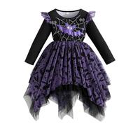 Loalirando Robe Halloween Enfant Bébé Fille avec Jupette en Tulle Asymétrique avec Motifs Chauve-Souris et Toile d'Araignée (Violet, 4-5 Years)