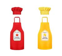 Loalirando Tablier de Cuisine Toque de Cuisinier Set, Rouge et Jaune, Motif Ketchup et Moutarde, 2 Pièces, Pour Couple Adulte
