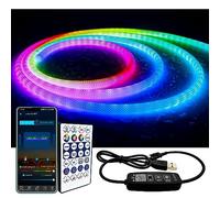 LOAMLIN Neon Ruban LED en Tissu Rond 1m, RGB+IC Bande LED avec Contrôle Bluetooth APP, Multicolore Lumiere à Changement de Couleur Segmentable pour Chambre, Salon, Intérieur Extérieur Décoration