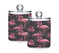 Loancwa Linear Flamingo Image Lot de 2 boîtes de rangement pour | Support en plastique transparent pour bocaux, distributeur de salle de bain, pots de rangement avec couvercles
