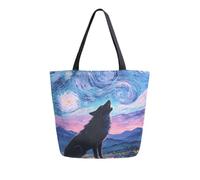 Loancwa Lonely Wolf Grand sac fourre-tout en toile réutilisable avec poignées, très résistant, lavable