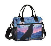 Loancwa Lonely Wolf Sac à déjeuner isotherme pour enfants, filles, garçons, congelable réutilisable avec bandoulière pour l'école, le pique-nique