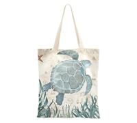 Loancwa Ocean Retro Turtle Pattern 100% Polyester Canvas Magnetic Snap Tote Bag Hand & Shoulder Bag for Shopping Travel Outdoor