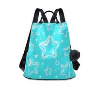 Loancwa Sac à dos bleu clair Dreamy Star Map 17L - 290 polyester sergé décontracté avec fermeture éclair antivol dans le dos, poignée en cuir et porte-clés boule en peluche pour voyage, shopping en