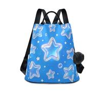 Loancwa Sac à dos bleu Dream Star Map 17L - 290 polyester sergé décontracté avec fermeture éclair antivol dans le dos, poignée en cuir et porte-clés boule en peluche pour voyage, shopping en plein air