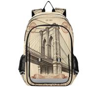 Loancwa Sac à dos unisexe pour enfants avec compartiment pour ordinateur portable et poches de rangement Motif pont de Brooklyn