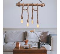 Loane suspension rustique filaire 4 lampes cordes et bois