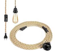 LOANLIUT Douille de lampe E27 avec câble de 4,5 m avec sac à vis et crochet en bakélite, douille vintage en corde de chanvre avec câble et prise, douille Diy E27 pour salon, cuisine, bar, résistant à