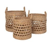 LOBAK - Lot de 3 paniers ronds en jonc de mer naturel