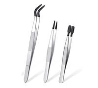 Lobamop Lot de 3 pinces à épiler avec pointes en caoutchouc - Avec revêtement PVC - Pince en caoutchouc avec pointe droite et plate - Noir