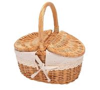 Lobamop Panier en osier fait à la main avec double couvercle, panier à provisions avec housse en tissu