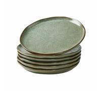 LOBERON Biarré Lot de 6 assiettes à dessert - Pour servir gâteaux, entrées, etc. - Superbe matière irrégulière au look authentique, turquoise/marron