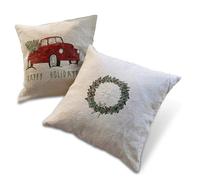 Loberon Camon Lot de 2 Housses de Coussins - Pur Lin - l'esprit de Noël dans Toute sa splendeur, Beige/Rouge