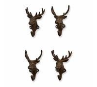 Loberon Deer Lot de 4 patères - Aspect rouillé - Élan et cerf en Fonte de Fer, Marron Vieilli
