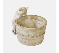 Loberon Finløf Cache-Pot - Résine synthétique étanche - avec Un Adorable Chat, Blanc Vieilli