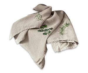 LOBERON Herbal Gardens Lot de 3 torchons - Pur lin - Imprimé « herbes » charmant, beige/vert