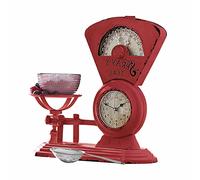 Loberon Horloge Balances | Horloge à Poser avec Balance de Cuisine | en Fer et en Verre | Un Grand Classique Plein d'originalité au Design Vintage Authentique | Rouge patiné, Rouge Vieilli