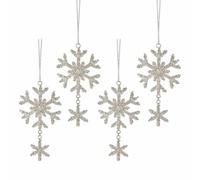 Loberon Kiresta Lot de 4 décorations de Noël - avec des éléments en Verre - en Forme de Flocon de Neige, argenté/Transparent